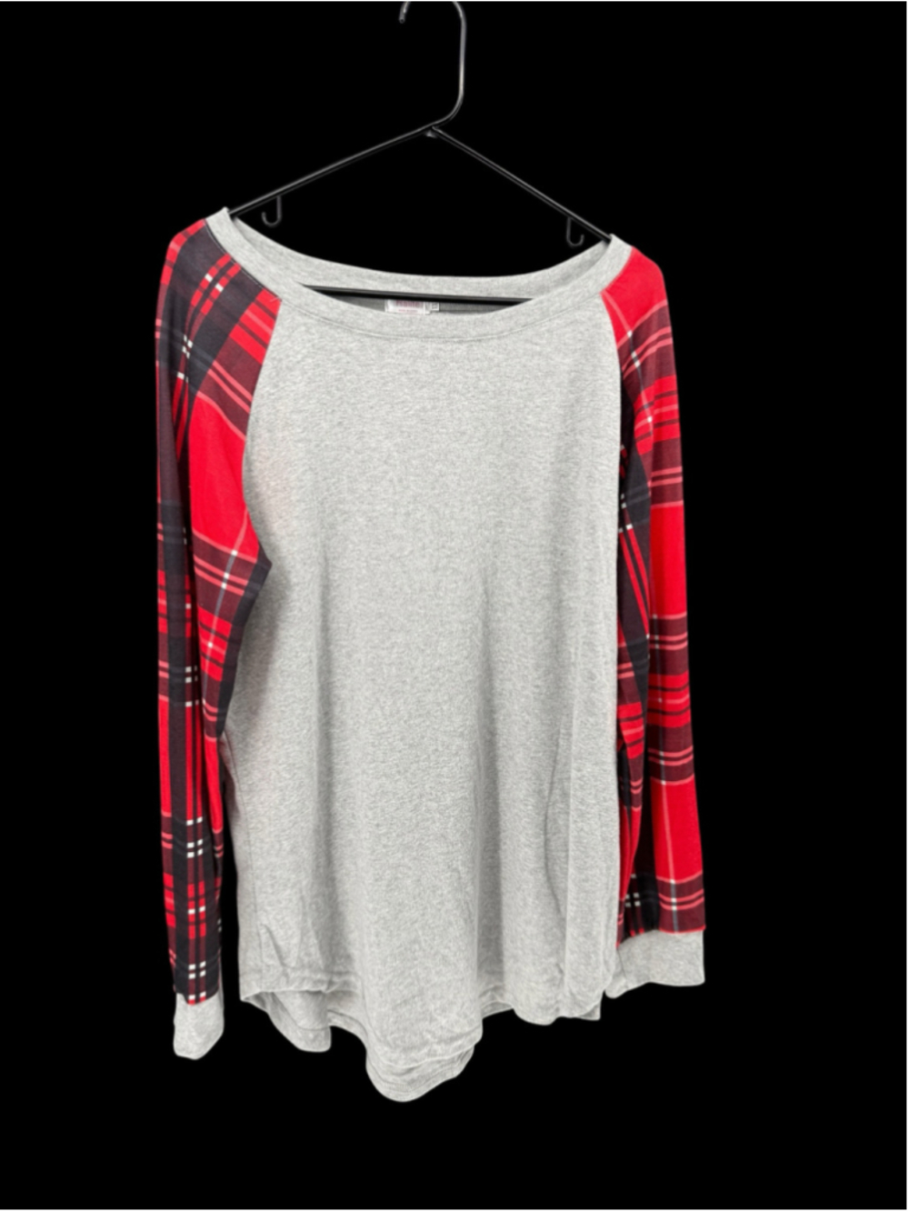 Women's Halife Long Sleeve Tee XXL Grey Red Plaid Sleeves